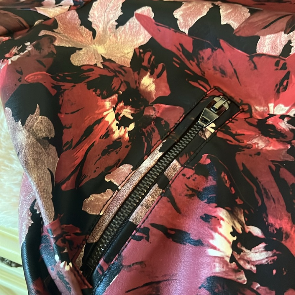 Catherine Malandrino Veruca Vegan Leather Floral Moto Jacket Size 14 - Picture 7 of 8